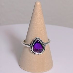 New Purple Amethyst Stone Silver Ring Size 8 Gift Bag Jewelry Cleaning Cloth